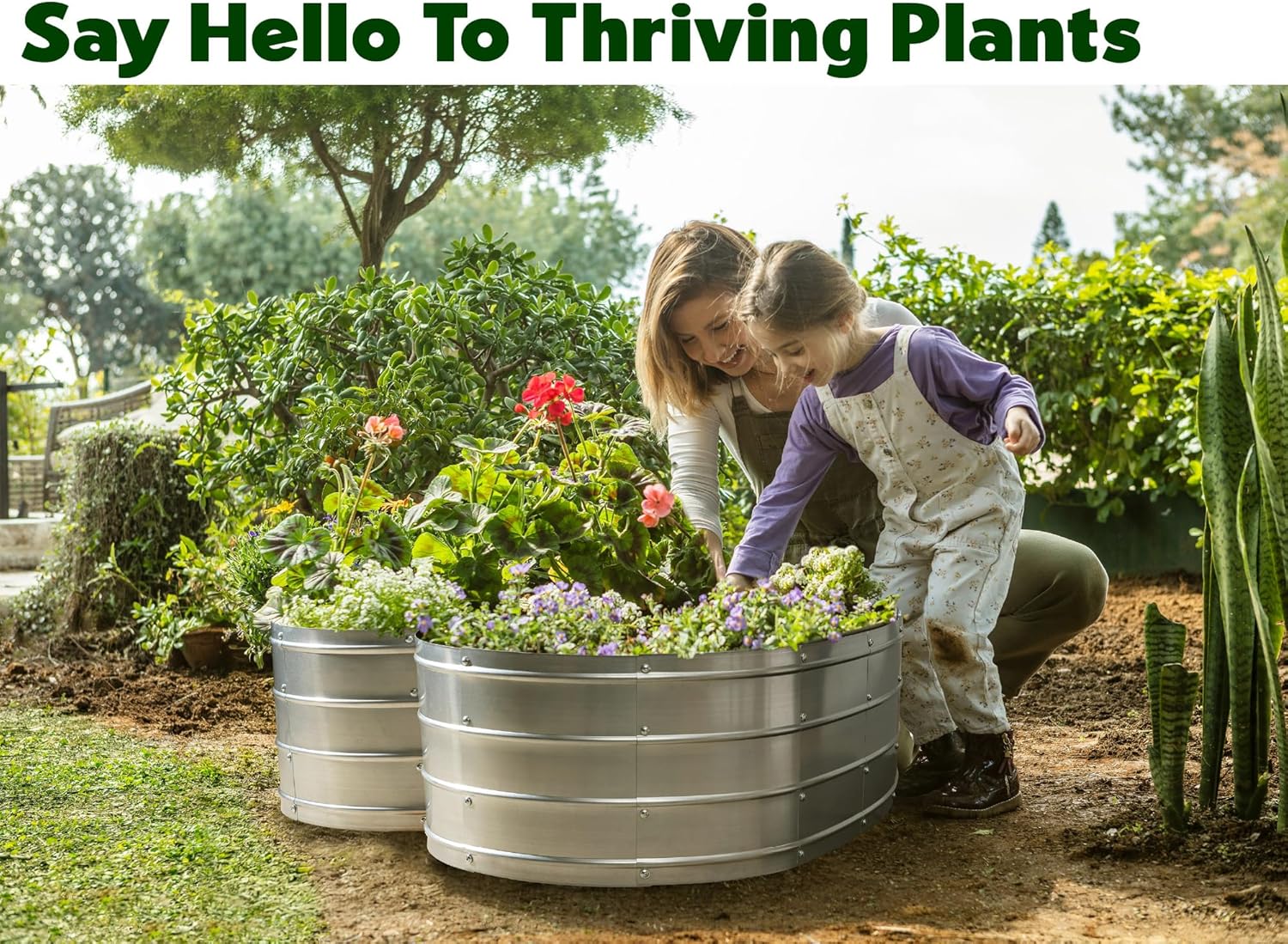 Plant & Plot Galvanized Raised Garden Beds Outdoor // Planter Raised Beds for Gardening, Vegetables, Flowers // Large Metal Garden Box (Silver) // Tool-Free Assembly