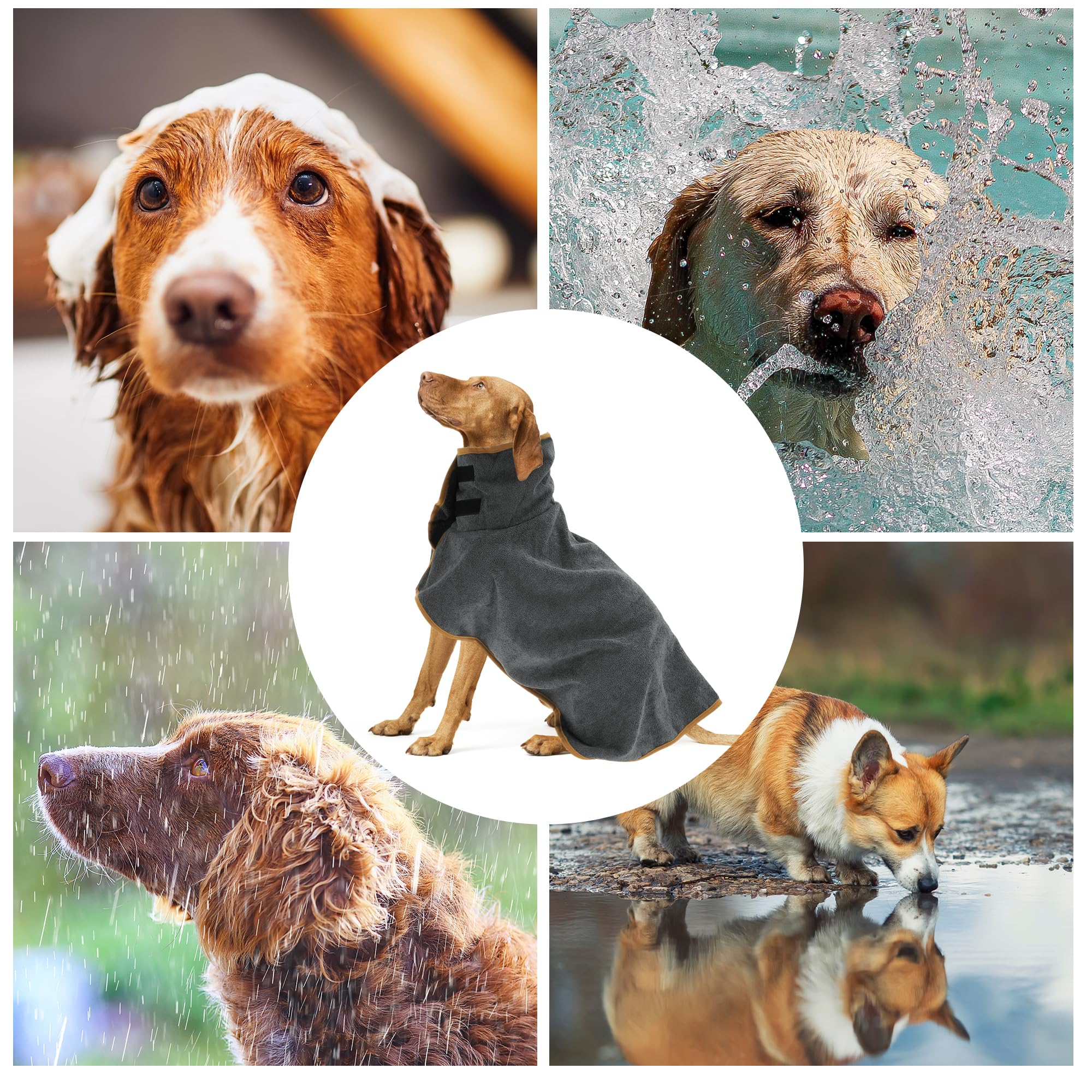 CAPASTEC Accappatoio per Cani, Asciugamano per Animali con Nastri Magici, Morbido Asciugamano per Cani, XL, Grigio