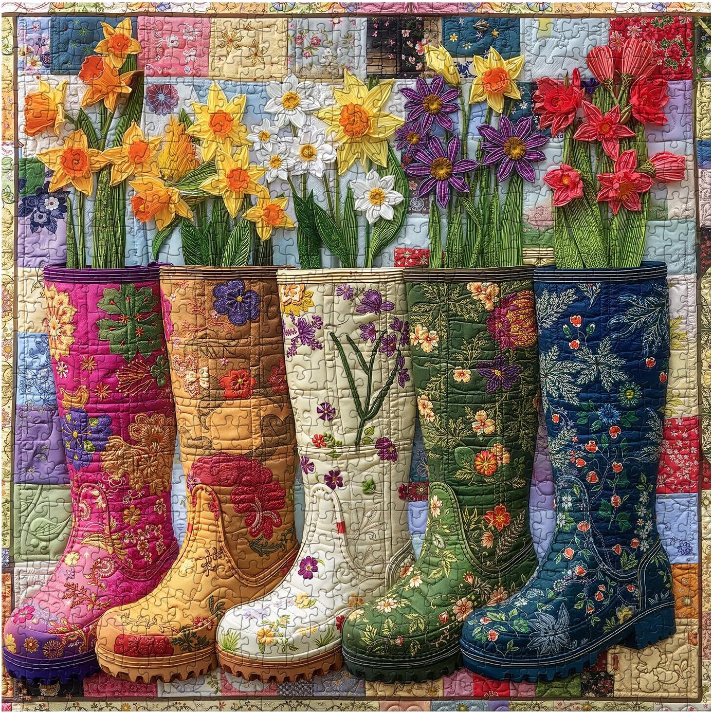 Colorful Flower Boots Puzzles for Adults 1000 Pieces, Plant Floral Boot Garden Jigsaw Puzzle, Blooming Boots Aesthetic Art Puzzle, Hard Challenging Puzzles for Adults