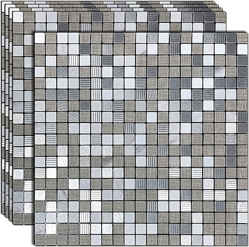 YMMXGE Azulejo de Respaldo de Metal de 5 Hojas para Despegar y Pegar, Azulejo Adhesivo para Cocina, Decoración de Pared 3D, Azulejos de Mosaico de