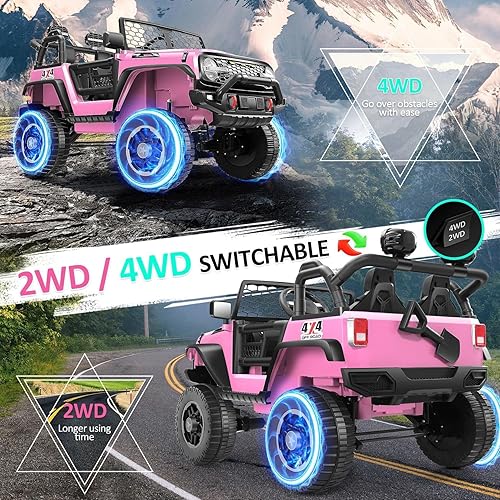 Miniatura 3 de Hikole Autos de paseo XL 4x4 de 2 plazas con control remoto, asiento de 20 pulgadas de ancho, 4WD2WD conmutable, 3 velocidades, suspensión de