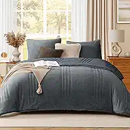Monbix Fluffy Full Comforter Set Blue Grey, Sherpa Plush Fuzzy Comforter 3 Piece for Full Size Bed, Luxury Soft Winter Warm Bedding Set