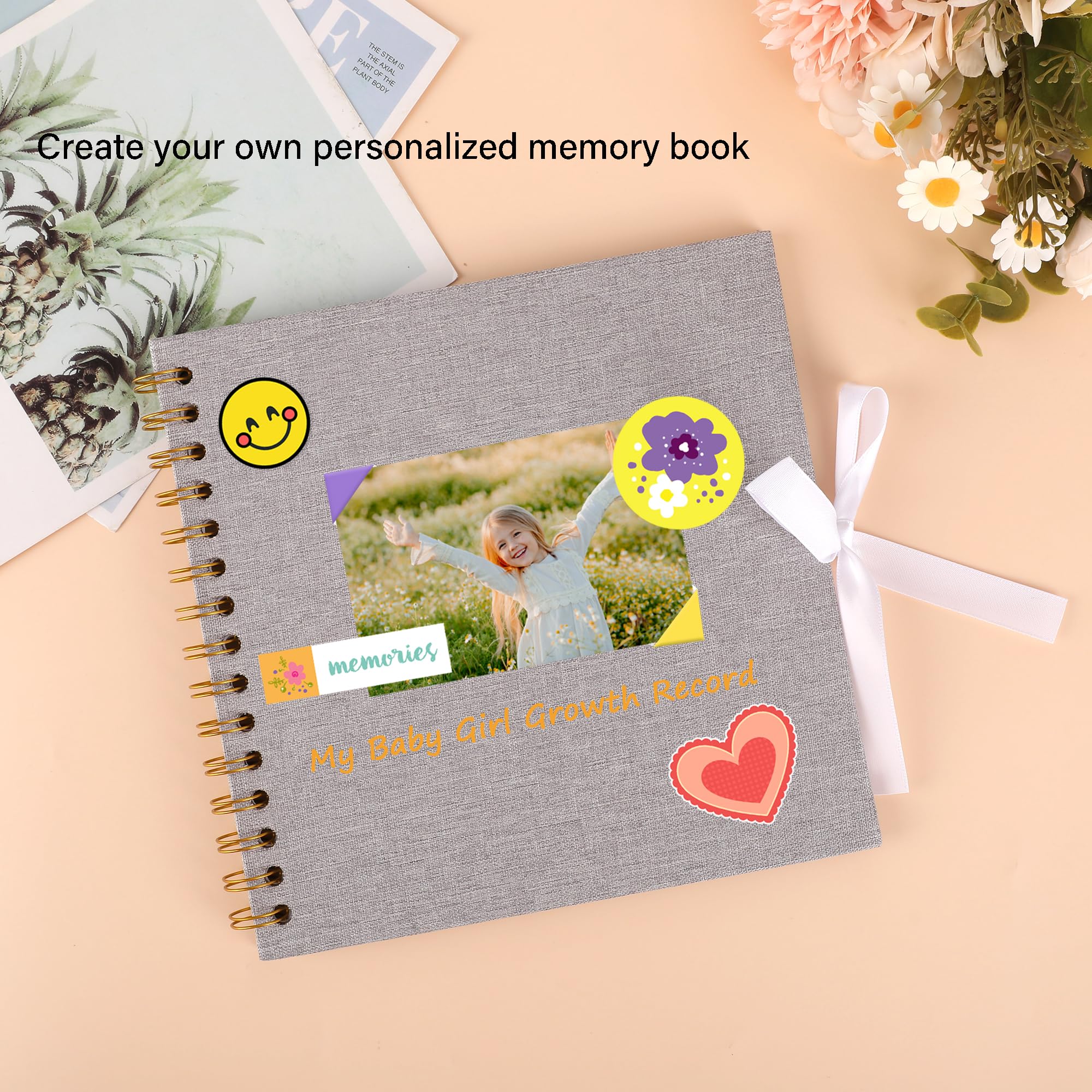 Album do scrapbookingu, 35 x 25 cm, lniana okładka, album fotograficzny z 40 białymi pustymi stronami, szare materiały do scrapbookingu, książka pamiątkowa na wesele, przyjęcie, ukończenie