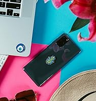 Vista 3 de Pegatinas de metal para fundas de celular. Blue Evil Eye y Hamsa. Juego de 2. Reutilizables y extraíbles. No deja residuos. Símbolos espirituales