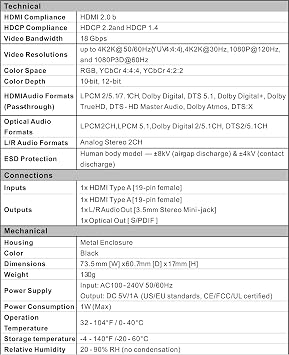 ViewHD Newest Ultra HD HDMI Audio Extractor Support 4K@60Hz, HDR, Dolby Vision and HDCP 2.2 | HDMI 2.0 | 18Gpbs | SUHD | Ultra HD | Model: VHD-UHAE