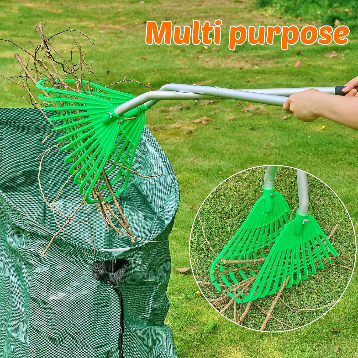 Leaf Grabber Rake,Leaves Collector Tool with Long Handle,Efficient Leaf Picker Upper Grabber Garden Rake for Yard Work,Leaves,Lawn Clippings,Twigs,Yard Waste