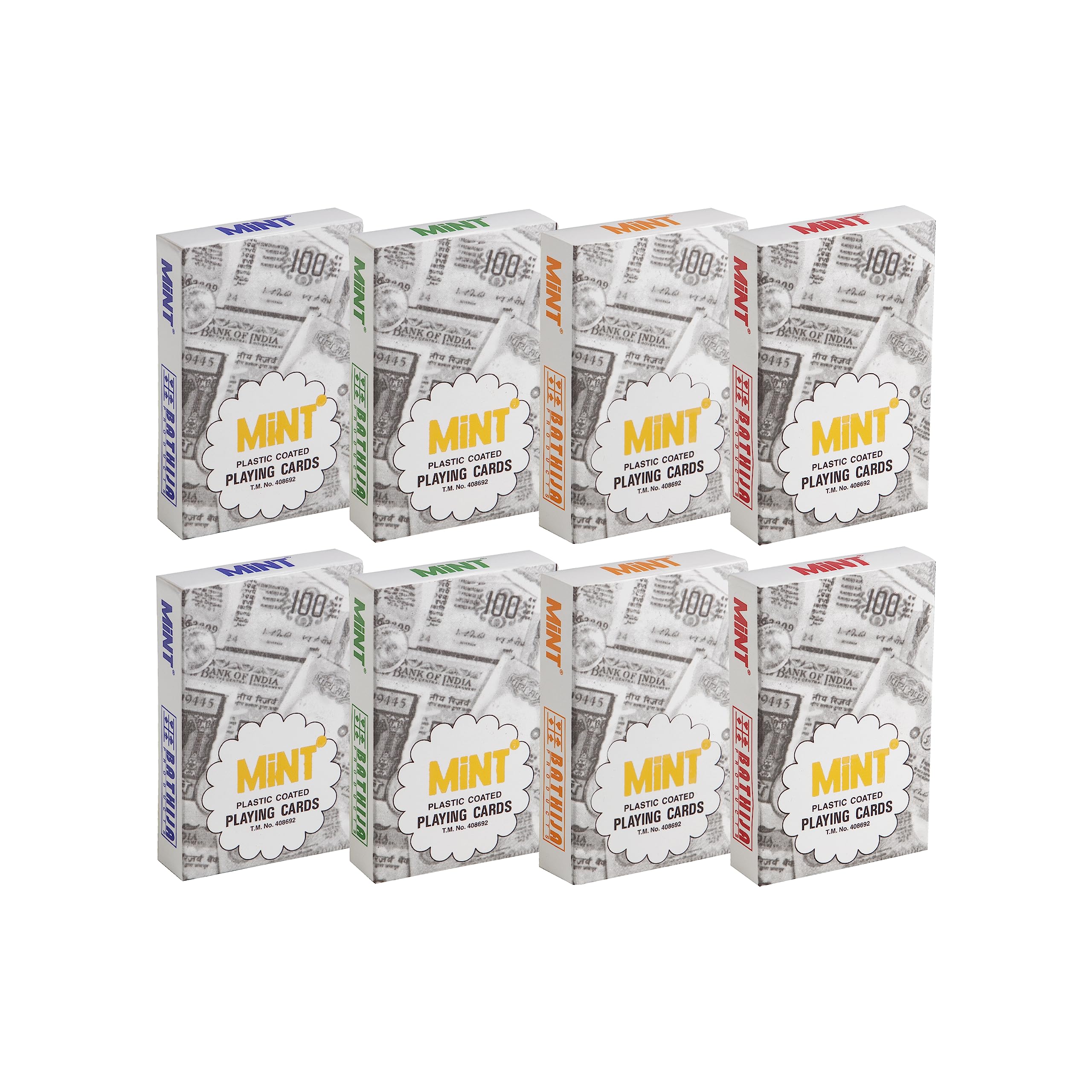 Mint Paper Playing Cards (Set of 8), Bridge Size, Multicolor Cards, Cards for All Ages used for Card Games, Poker and Rummy