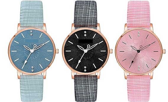 Loretta Latest Stylish Fresh Fashion Set of 3 Multi Colored Round Dial Combo Analog Women Watch For Girls (Multicolor Dial Multicolor Strap)
