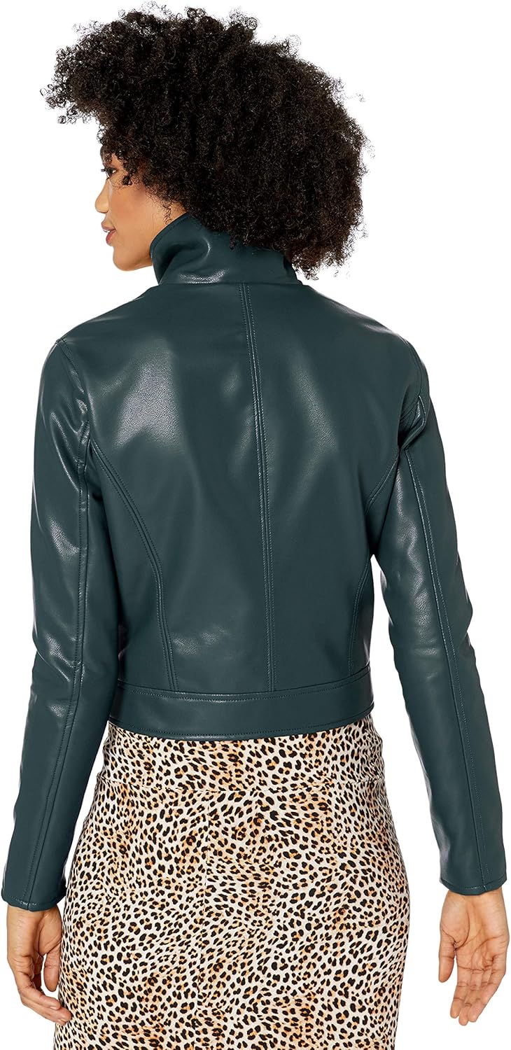 [BLANKNYC] womens Luxury Clothing High Collar Vegan Leather Motorcycle Jacket at  Women's Coats Shop