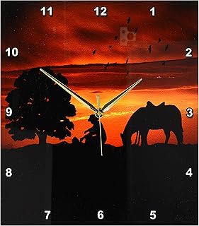 3dRose dpp_173217_2 Cowboy Campfire with Horse on a Hill at Sunset Has a Western Feel-Wall Clock, 13 by 13-Inch