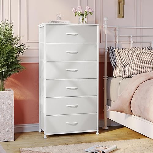 Miniatura 5 de Crestlive Products Cómoda para dormitorio con 6 cajones, cajonera alta, cómodas blancas muebles de dormitorio, unidad organizadora de almacenamiento