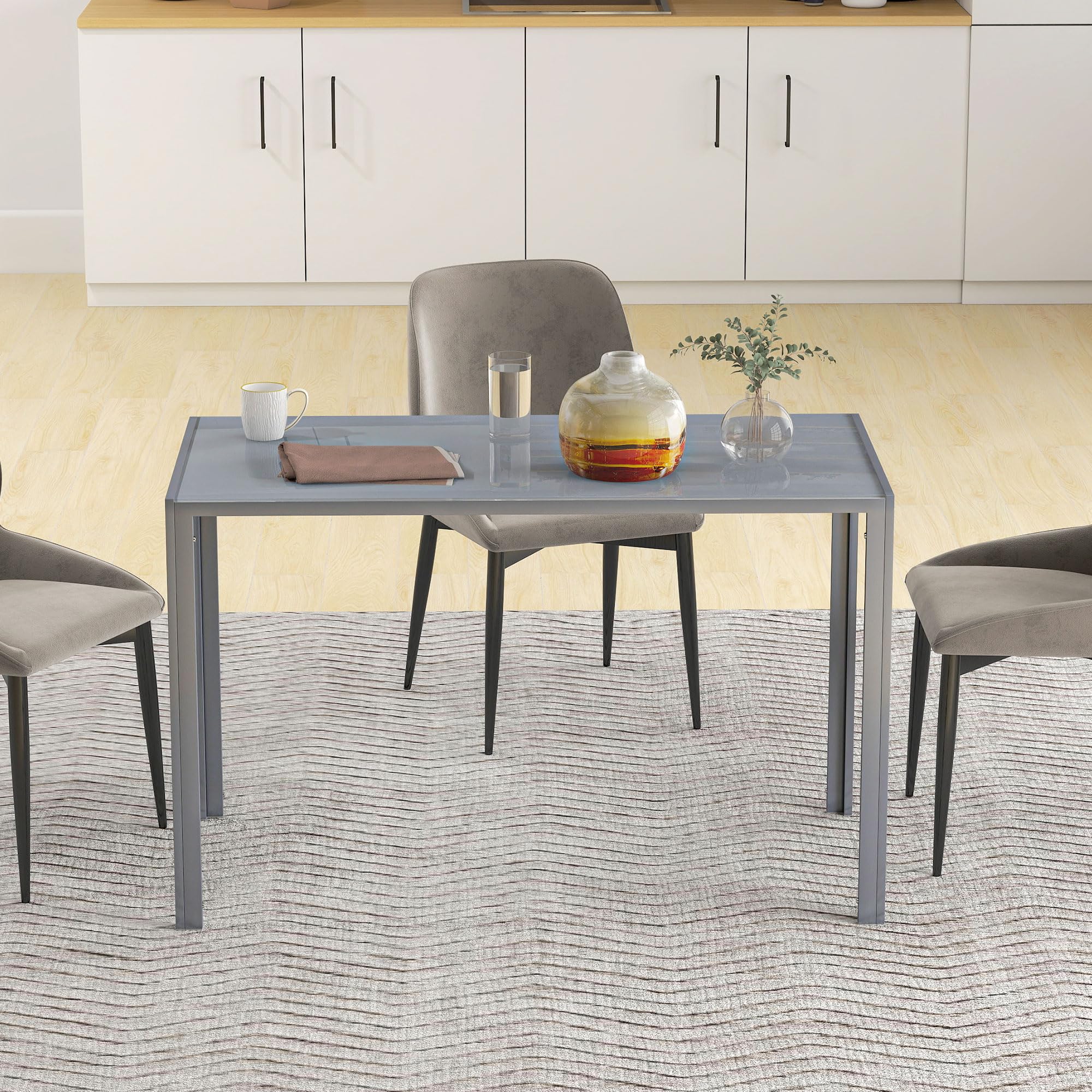 HOMCOM Mesa de Comedor de Cristal, Mesa Rectangular para 4-6 Personas con Patas de Metal, para Cocina, Salón, 120x60x75 cm, Gris