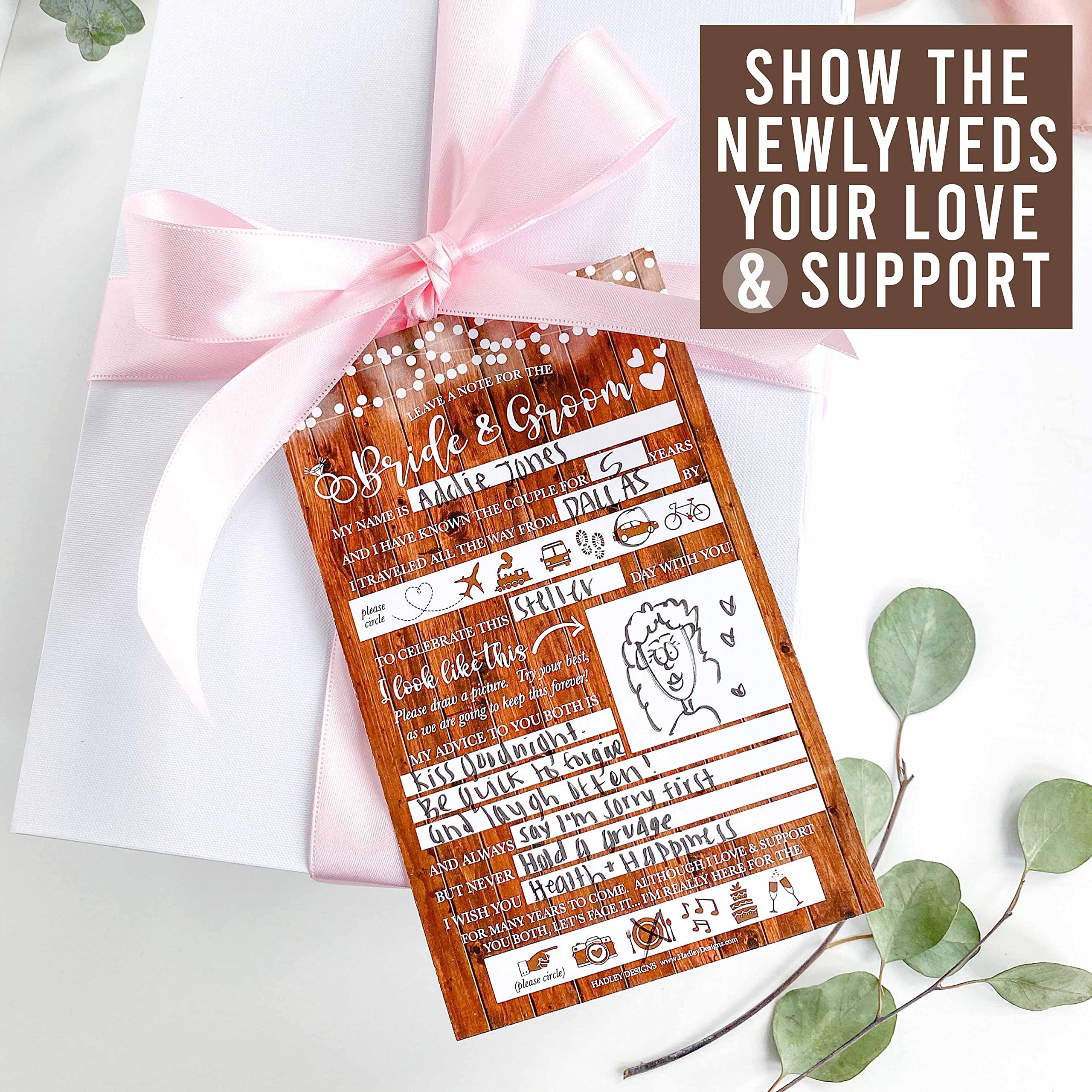 Buy 25 Wedding Advice Cards for Bride and Groom, Rustic Bridal Shower