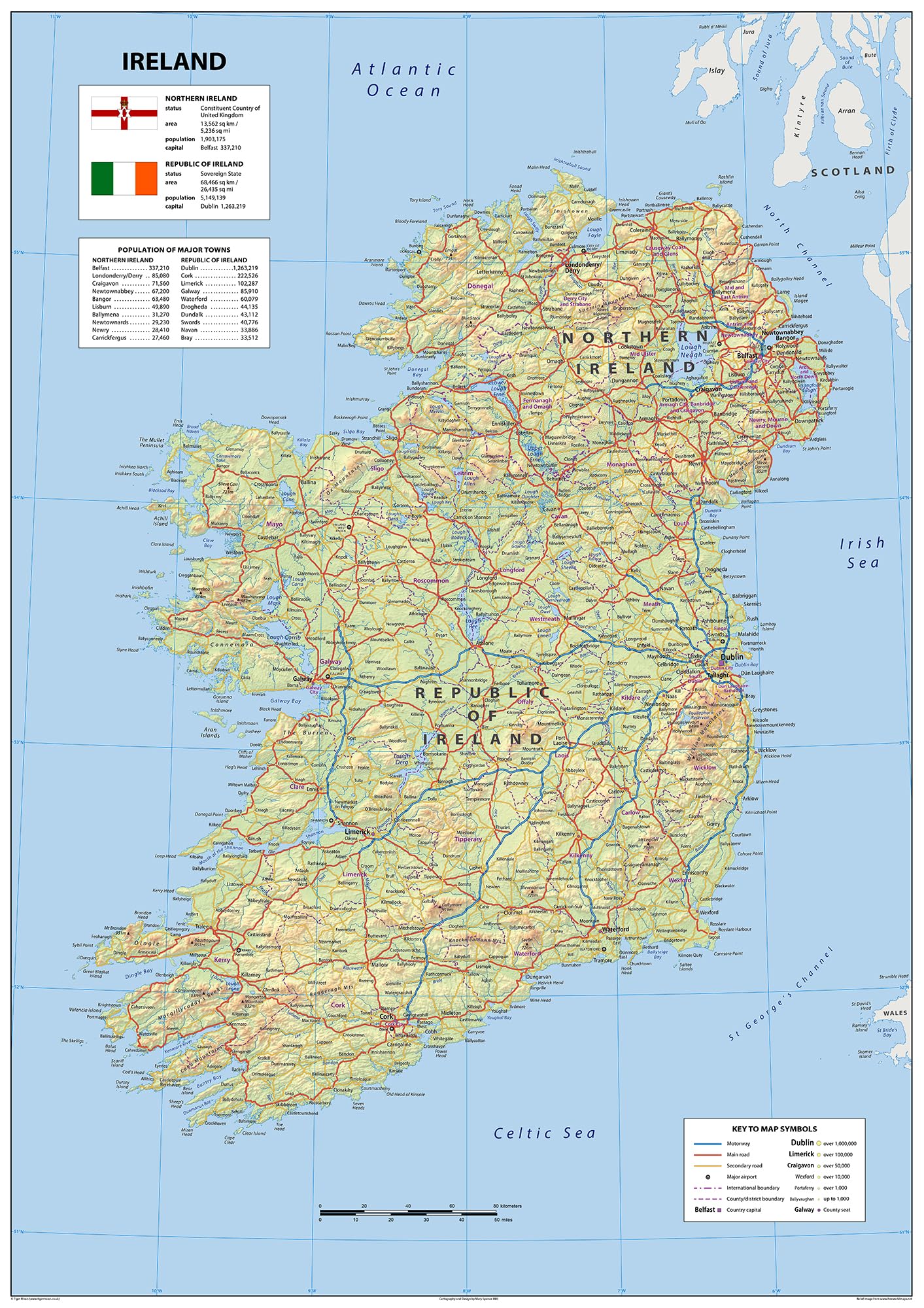Detailed Physical Map Of Ireland Size A2 42 X 59 4 Cm Paper 91qC On28WL 