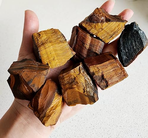 2 libras de piedras de Ojo de Tigre en bruto, piedras curativas en bruto a granel para voltear, envoltura de alambre, Wicca Reiki, Meditación