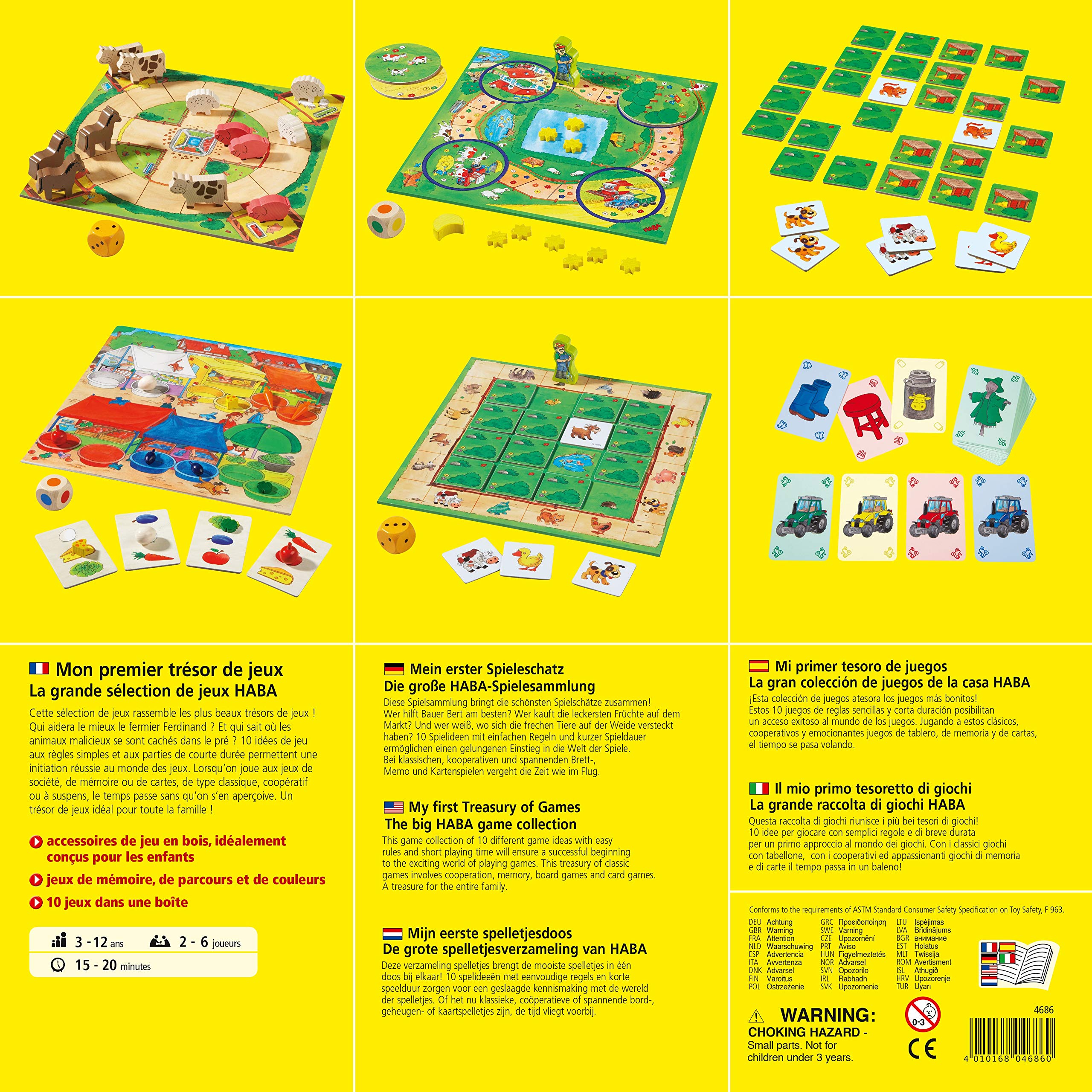 HABA - Jeu de société Enfant et Famille -Mon Premier trésor Grande sélection - Collection de 10 Jeux de mémoire, de Parcours et sur Les Couleurs-3 Ans +, 004686