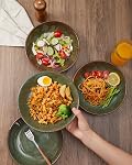 POKINI Stoneware Dinnerware Set, 32 PCS Reactive Glaze Plates and Bowls Set, Handmade Round Ceramic Dish Sets Service for 8, Highly Chip and Crack Resistant Modern Dinner Plate Set, Brown Green