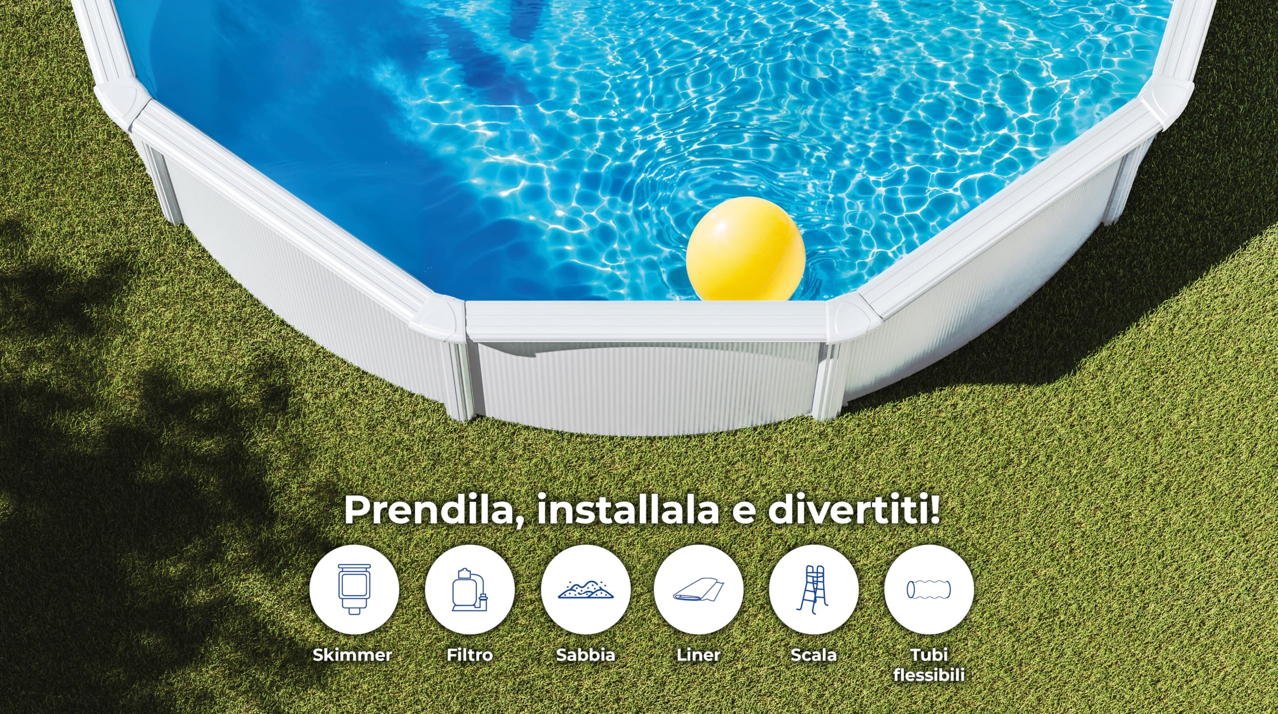 Gre Piscina in Acciaio Rotonda Fidji Blanco con Filtro a Sabbia 460x120 cm