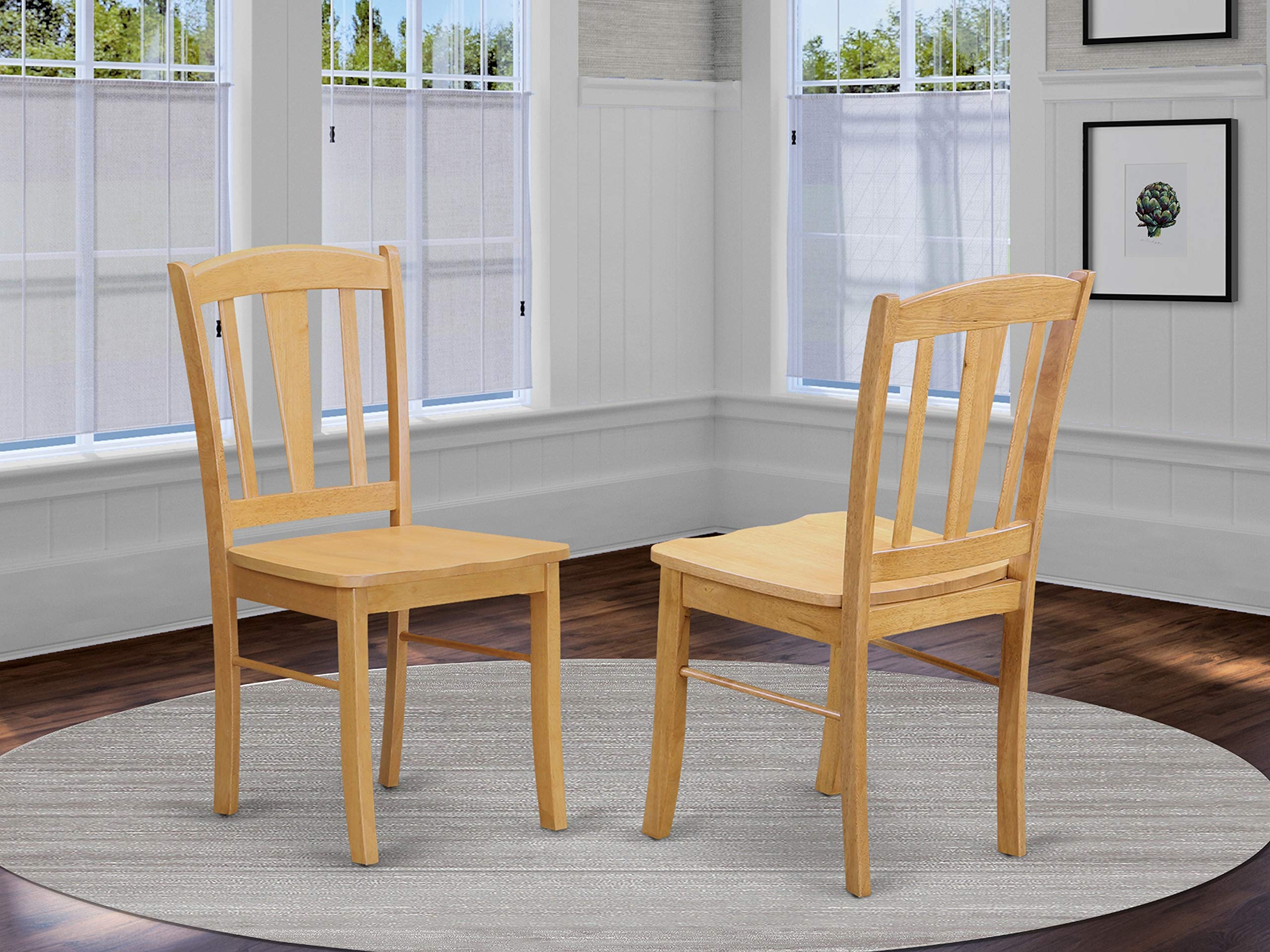 East West FurnitureDublin Dining Slat Back Wooden Seat Chairs, Set of 2, Oak