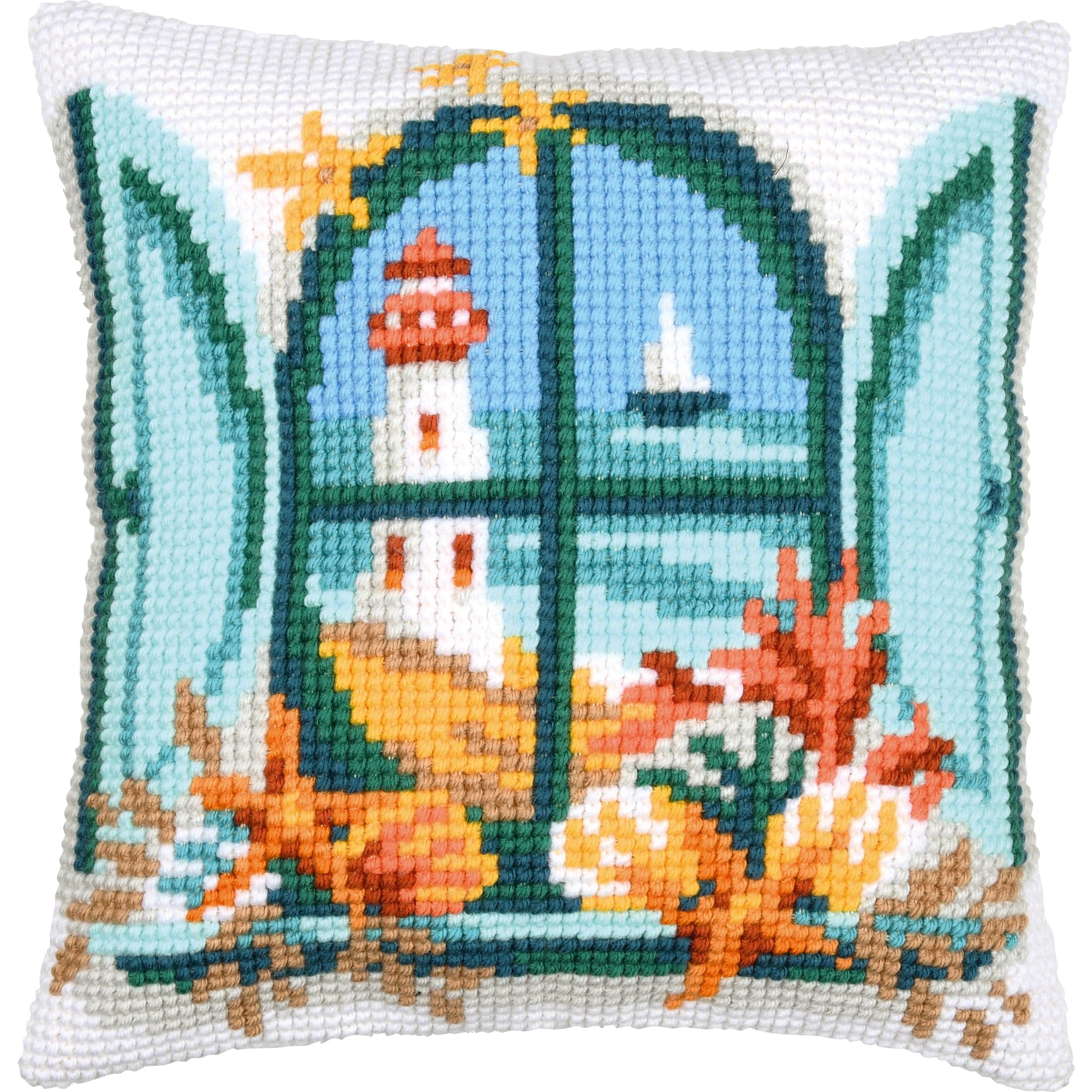 Vervaco stamped cross stitch kit cushion ""Seaview"", 40x40cm