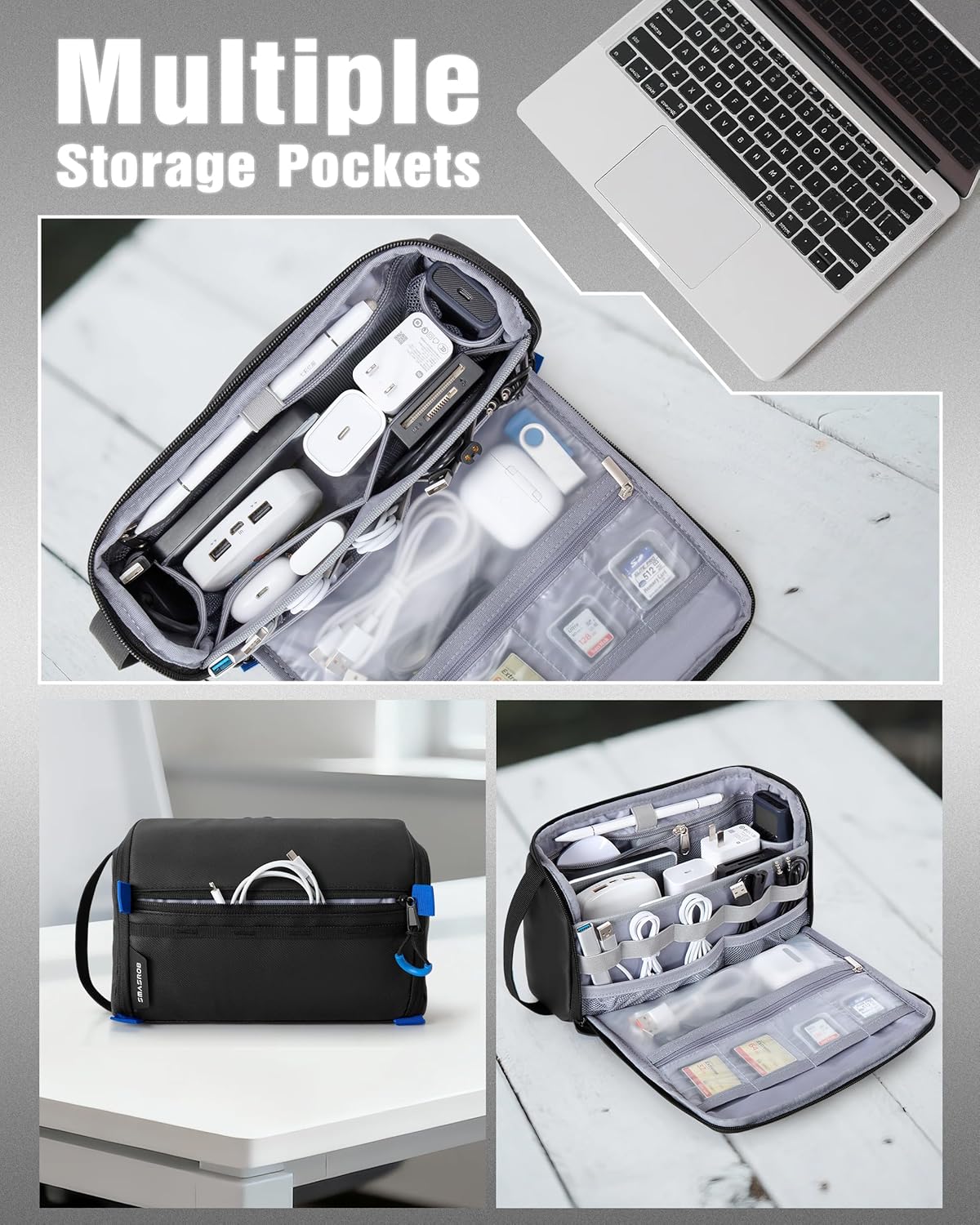 Electronics Organizer Travel Case, Water Resistant Tech Bag Charger Pouch for Cord, Cable, Cards, Phone, Airpods, Black - Image 2