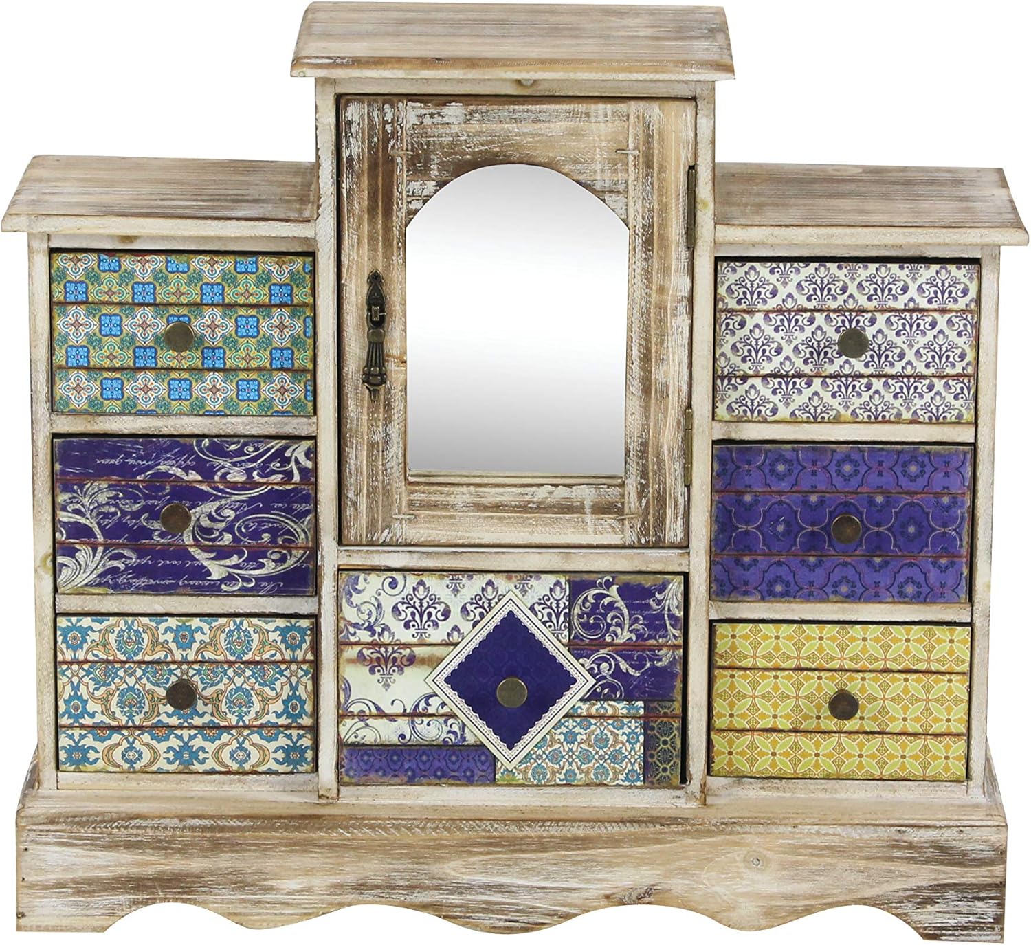 Deco 79 56700 Lattice Pattern Designed Wooden Jewelry Chest, 16" x 18", Lightbrown/Multi-Color : Home & Kitchen