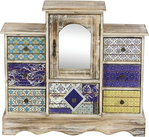 Deco 79 Joyero rectangular de madera, 18 x 6 x 16 pulgadas, marrón claro