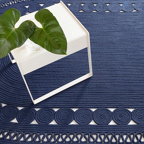 Miniatura 4 de Dash and Albert Reef - Alfombra ovalada tejida a mano para interiores y exteriores, 3 x 5 pies, color azul sólido