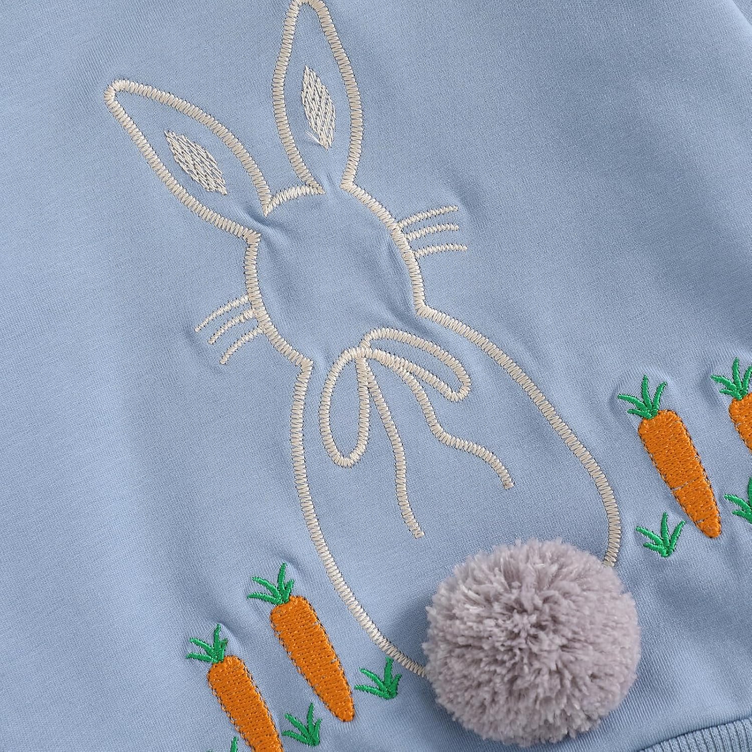 YINGISFITM Toddler Baby Boy Easter Outfit Long Sleeve Pompom Bunny Shirt Crewneck Sweatshirt Pants Kids Easter Clothes - Image 5