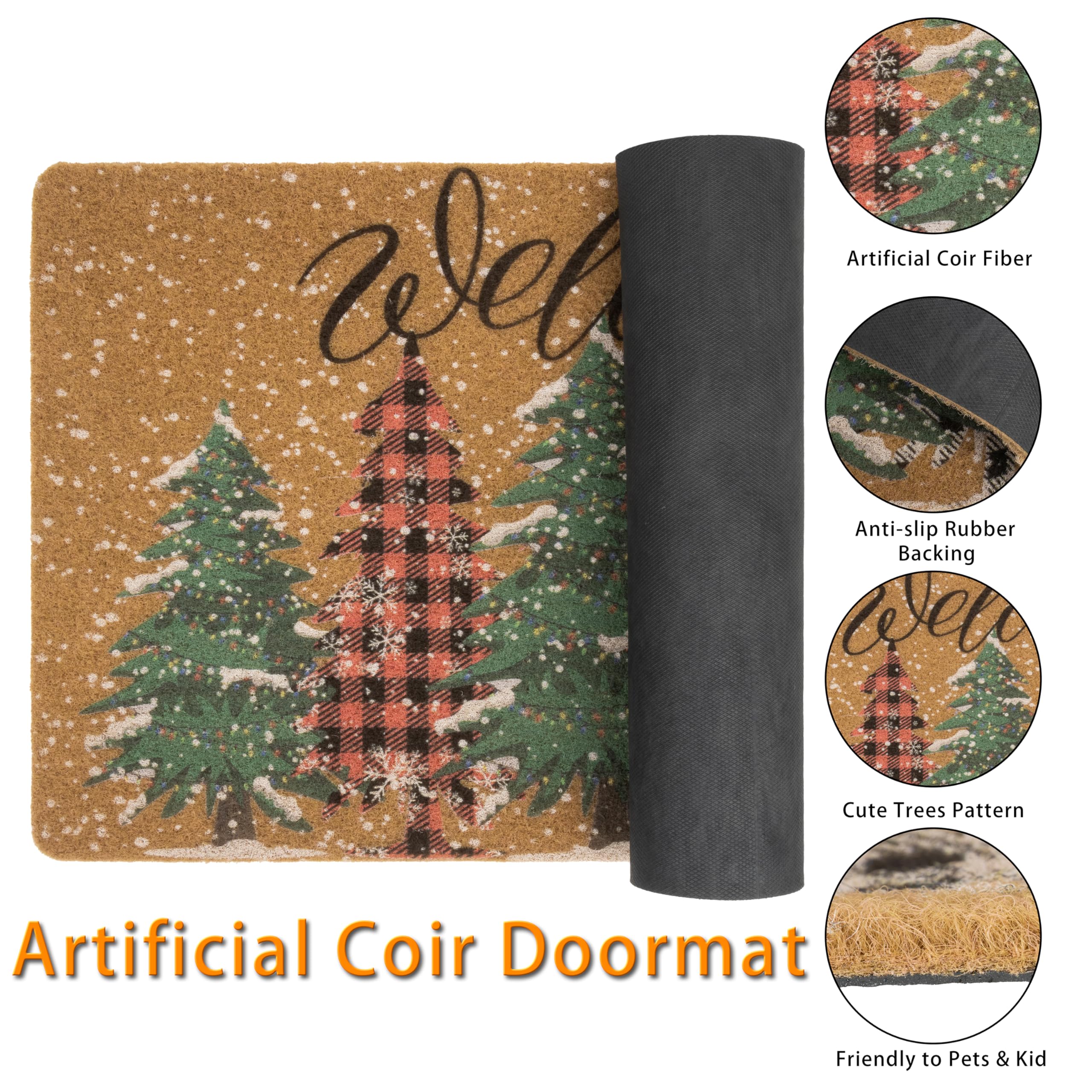 Zerbino di benvenuto natalizio per ingresso esterno – porta anteriore antiscivolo pini zerbino decorativo invernale 43,2 x 73,7 cm