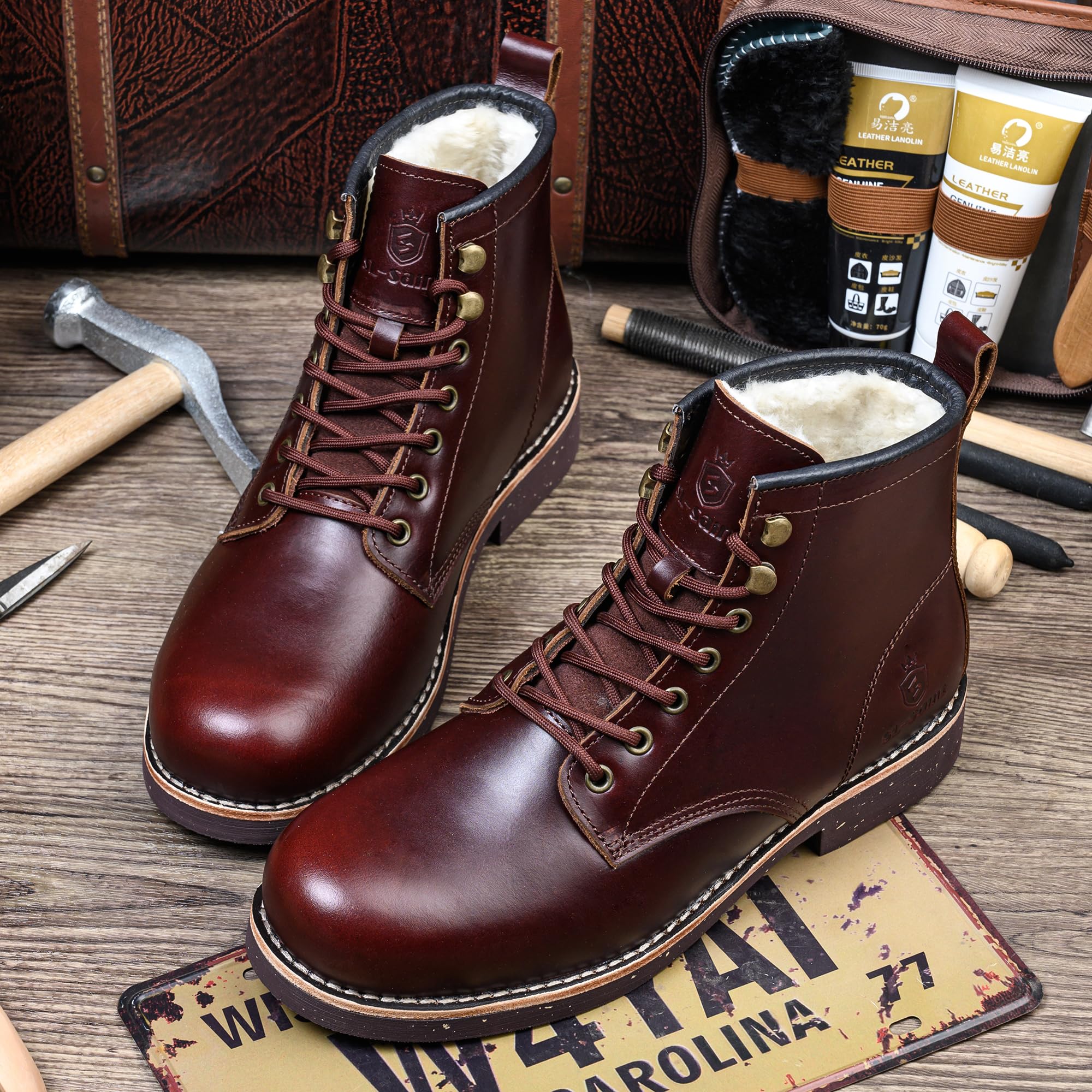 SL-Saint Stivali da uomo a punta morbida impermeabili in pelle bovina/fodera in lana Scarpe di moda