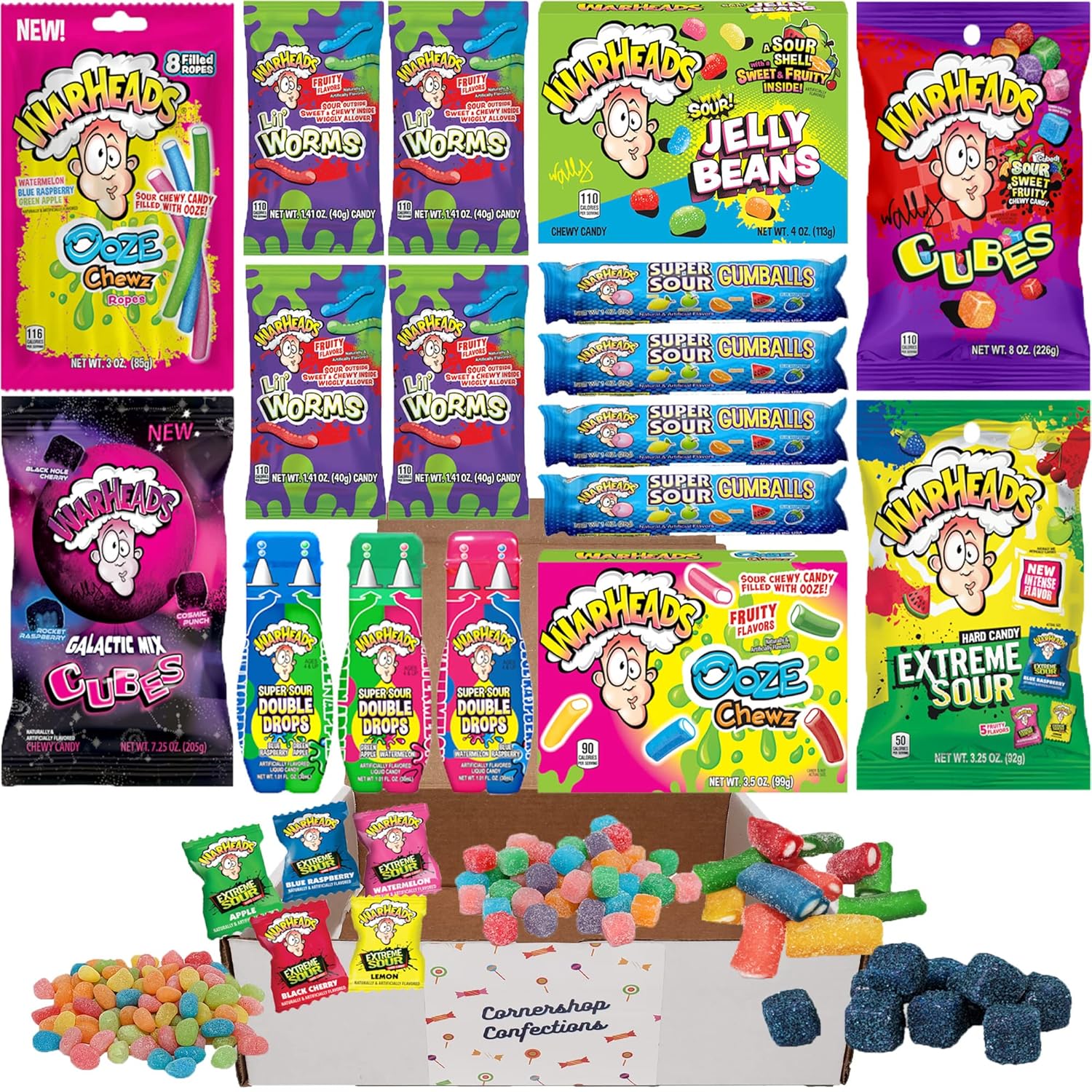 WarHeads Mega Variety Pack Ooze Chews, Worms, Cubes