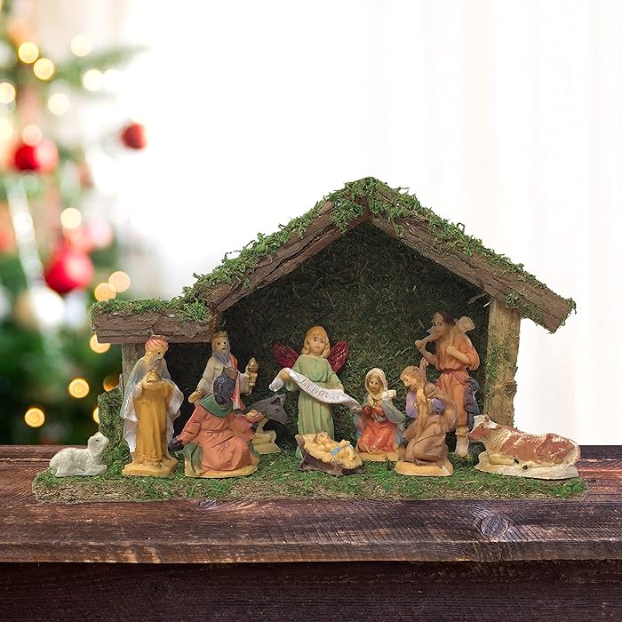 Buy Christmas Nativity Set 11 Figurines with Wooden Stable Advent