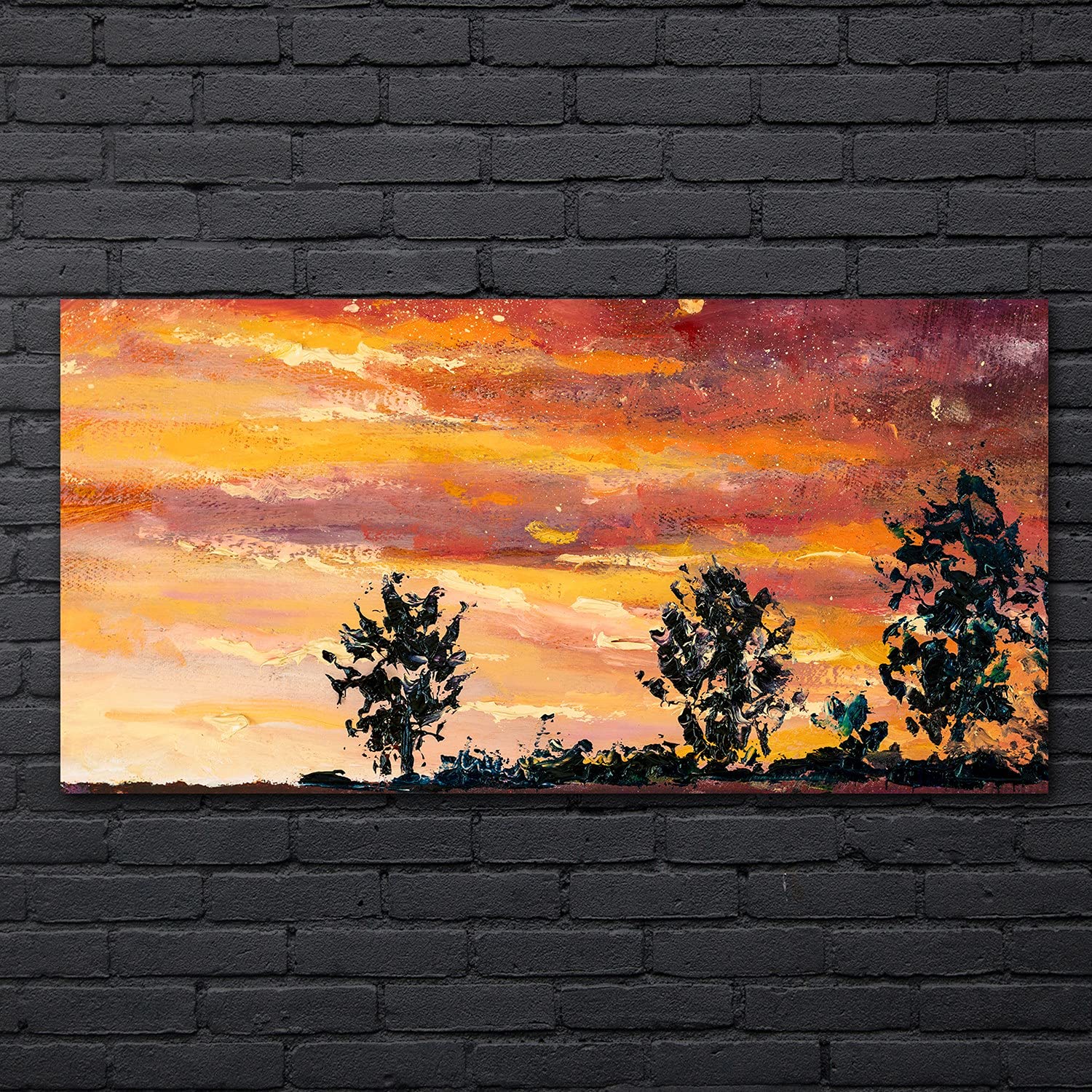 Coloray Pintura Vidrio Acrílico 140x70cm Cuadro De Pared De Arte De Vidrio Mural Sala De Estar Cocina Acryl - Árboles Cielo