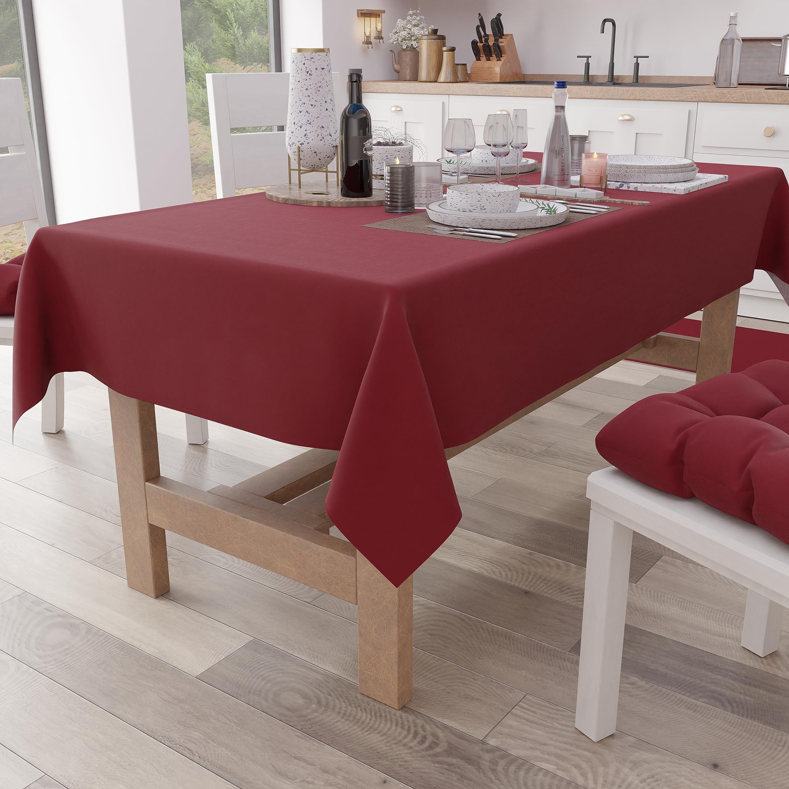 PETTI Artigiani Italiani - Tovaglia, Tovaglia da Tavola, Tovaglia Cucina in Cotone Disegno Tinta Unita Bordeaux X12 Posti (140x240 cm) 100% Made in Italy