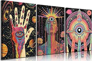 3pcs Psychedelic Eye Canvas Wall Art All Seeing Eye Pictures Wall Decor ...