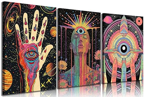 3pcs Psychedelic Eye Canvas Wall Art All Seeing Eye Pictures