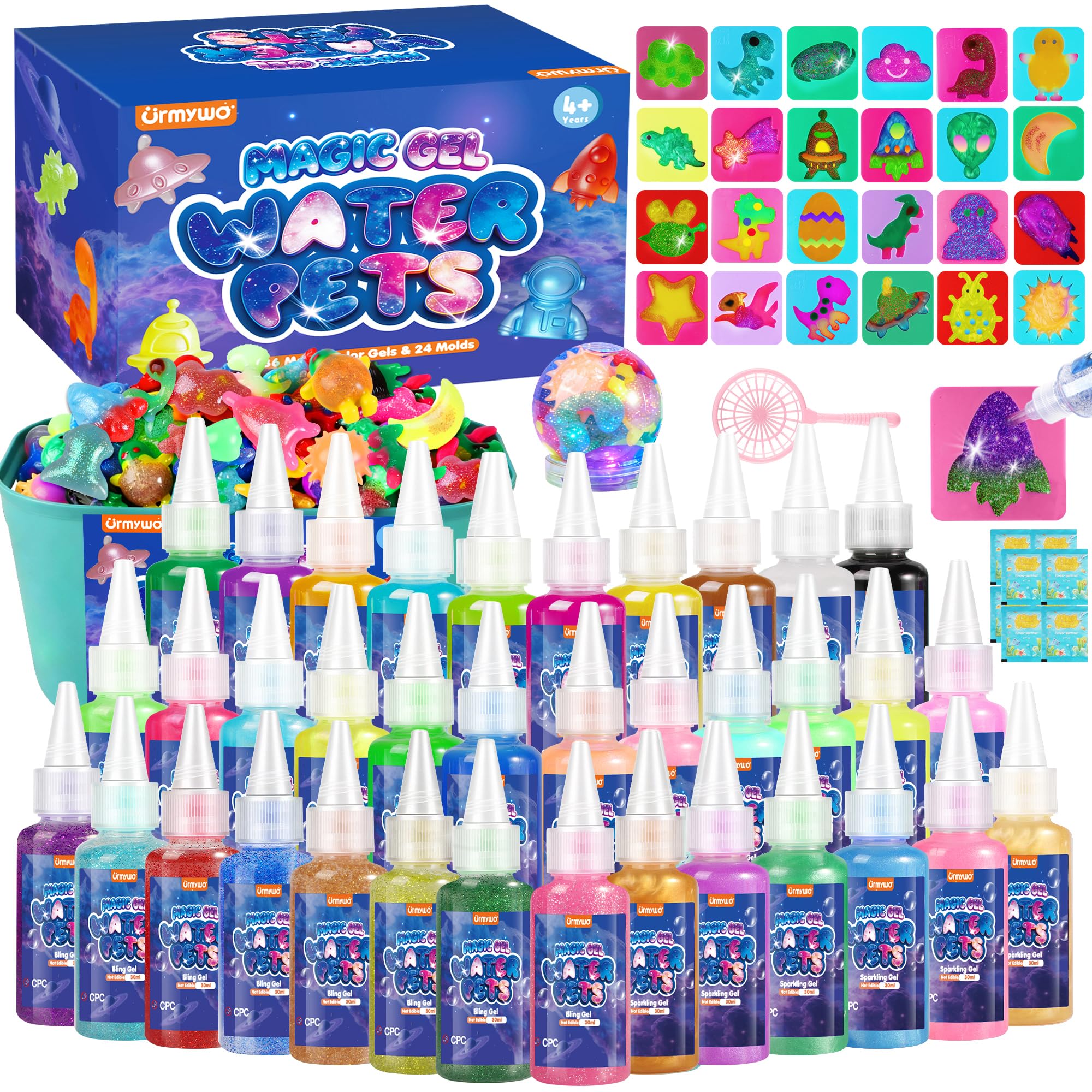 URMYWO Magic Water Gel Toy Kit, DIY 3D Magisches Wassergel-Spielzeug, Aqua Gelz Set mit 36 Farben & 24 Formen, Kreatives Spielzeug Geschenk für Kinder ab 3+, Jungen und Mädchen