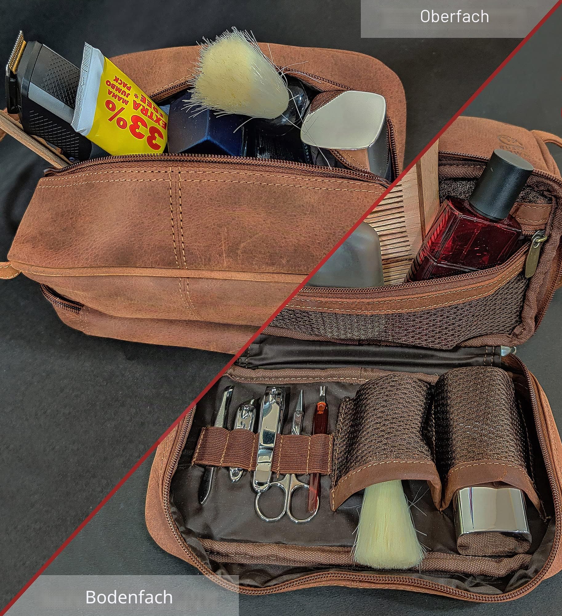 Rustic Town Leder-Kulturbeutel für Herren, Reise-Rasierset, Toilettenartikel, Organizer, Kosmetiktasche, Make-up-Tasche für Damen