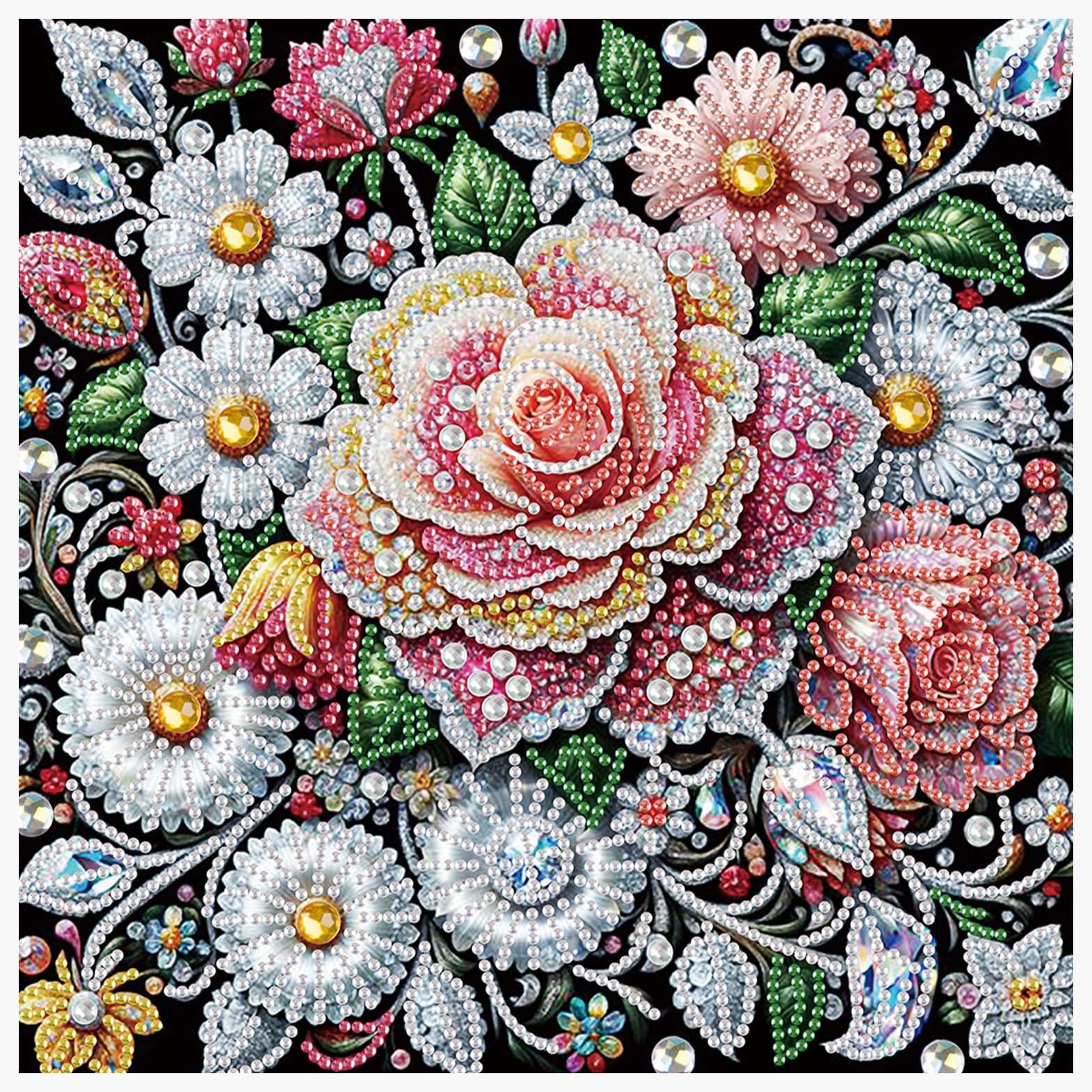 Flower Diamond Painting Kits for Adults, 5D Special Shape Diamond Art Kits for Beginners, Crystal Rhinestones Painting for Home Wall Decoration, 12×12 Inch