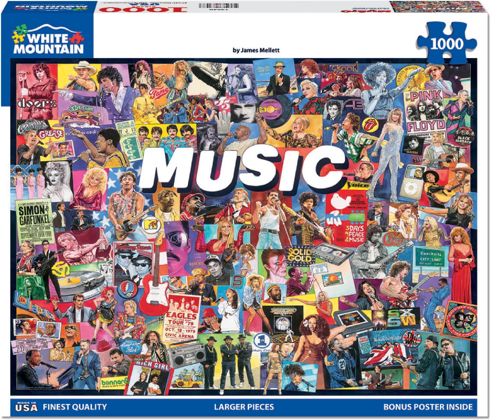 1000 Piece Jigsaw Puzzle Rock Pop Legends Collage, Music