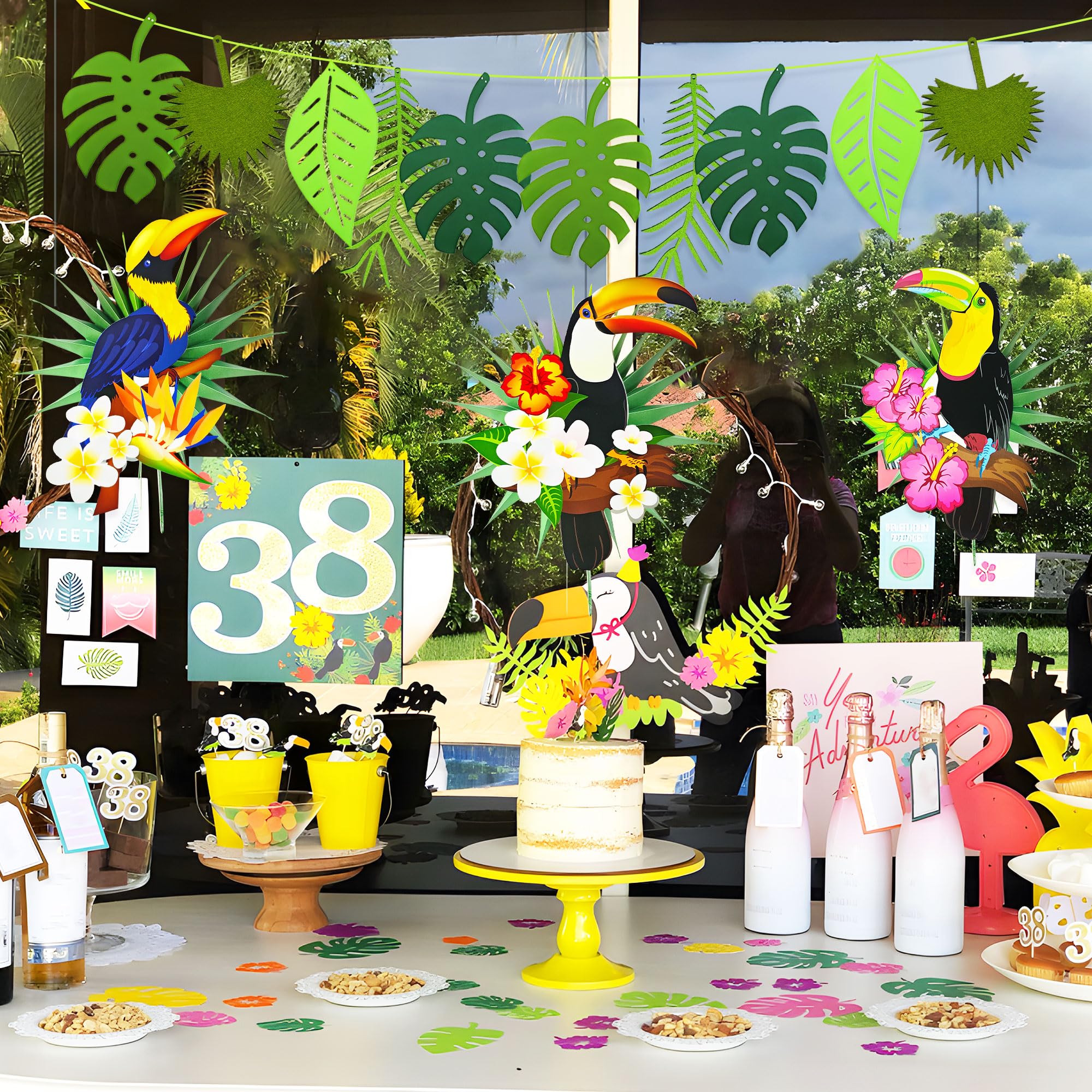 Tropical Birds Honeycomb Paper Cutouts Parrot Honeycomb Palm Leaves Banner Hawaiian Beach Luau Party Hanging Decorations Tiki Bar Supplies - Image 4