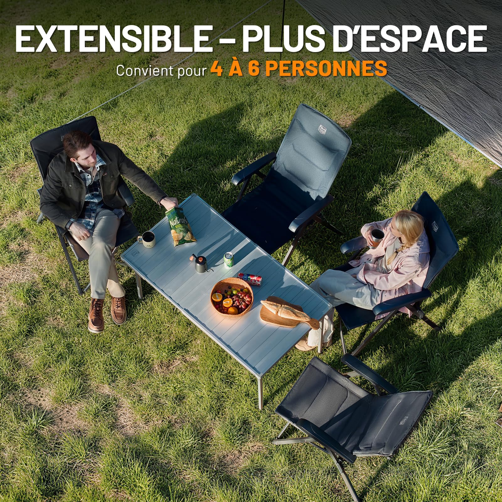 TIMBER RIDGE Table Camping Pliante Extensible 94/129x70cm Aluminium | Table extensible de 94 à 129cm, hauteur réglable, cadre aluminium avec sac de transport pour camping et caravane