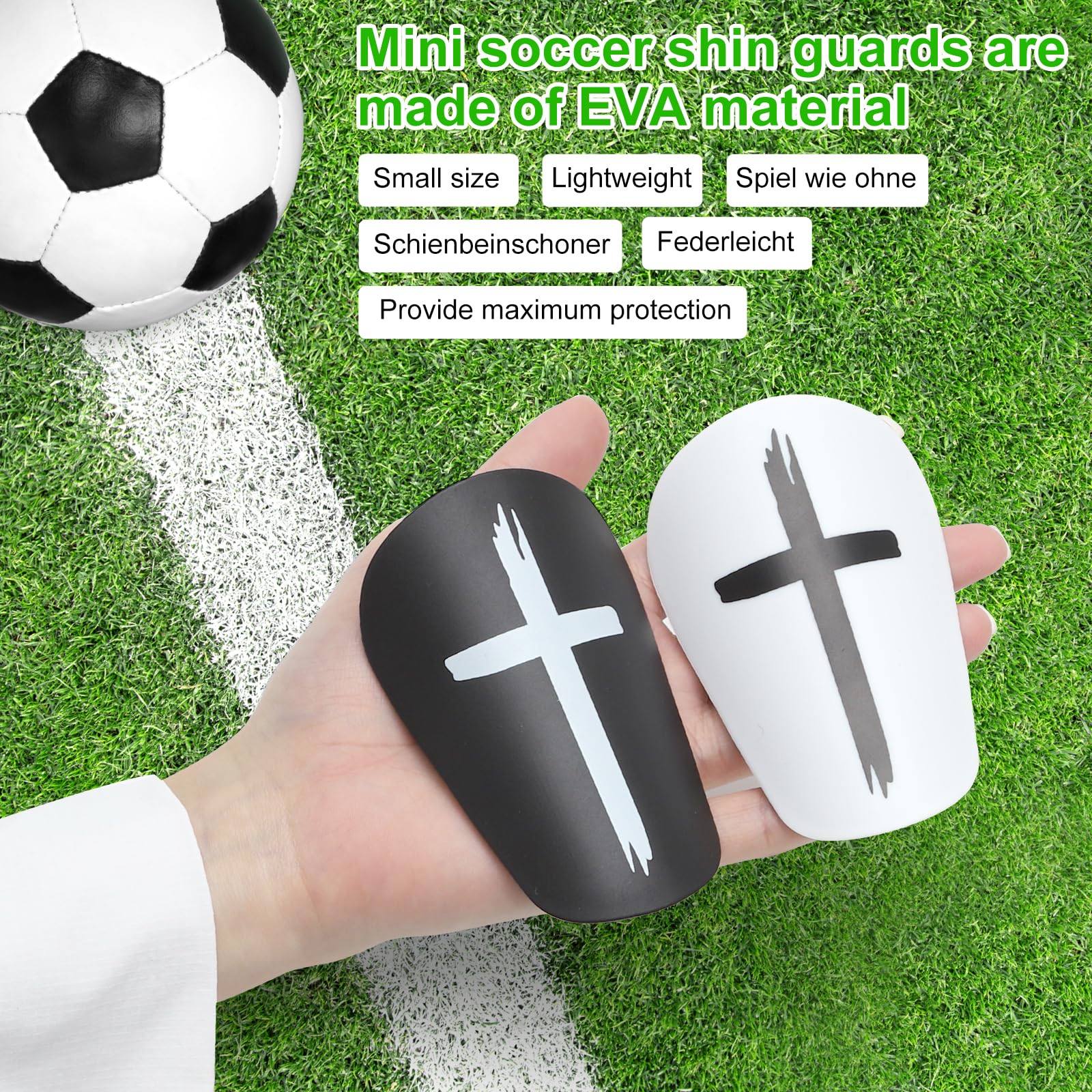 Mini ochraniacze piszczeli, piłka nożna, dla dzieci, lekkie ochraniacze piszczeli EVA, małe, 10 x 6 cm, z twardą skorupą PU i opaskami przeciwpotowymi gratis, ergonomiczna ochrona dla chłopców i