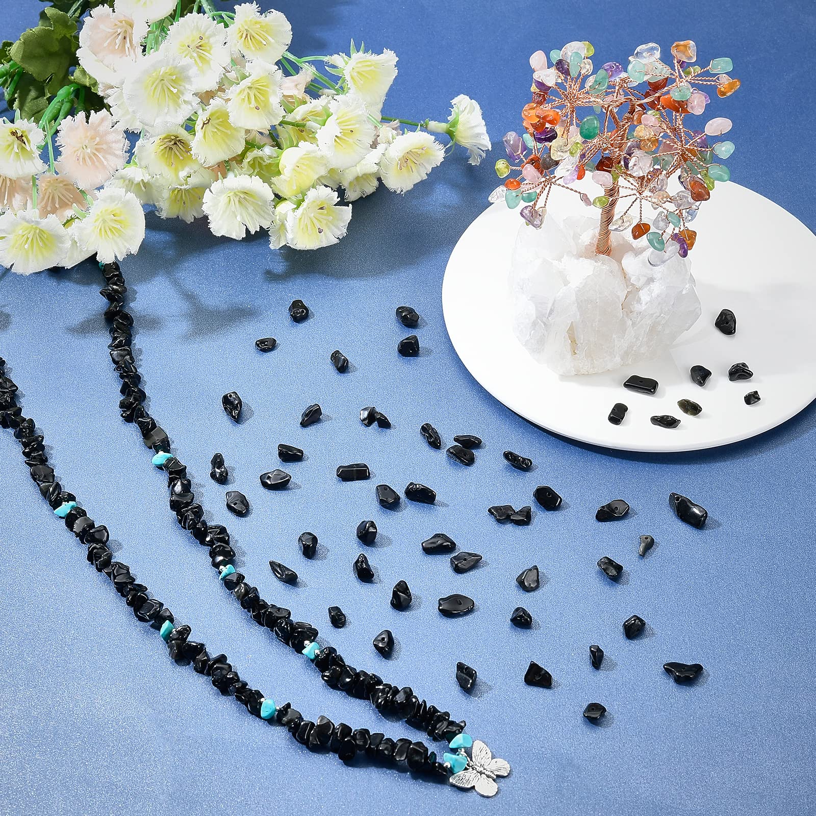 SUNNYCLUE 1 Box 400Pcs Natural Chip Stone Beads Black Obsidian Crystal Chip Beads Natural Gemstone Beads Irregular Chips Stone with Holes for DIY Craft Earring Bracelets Making Supplies - Image 4