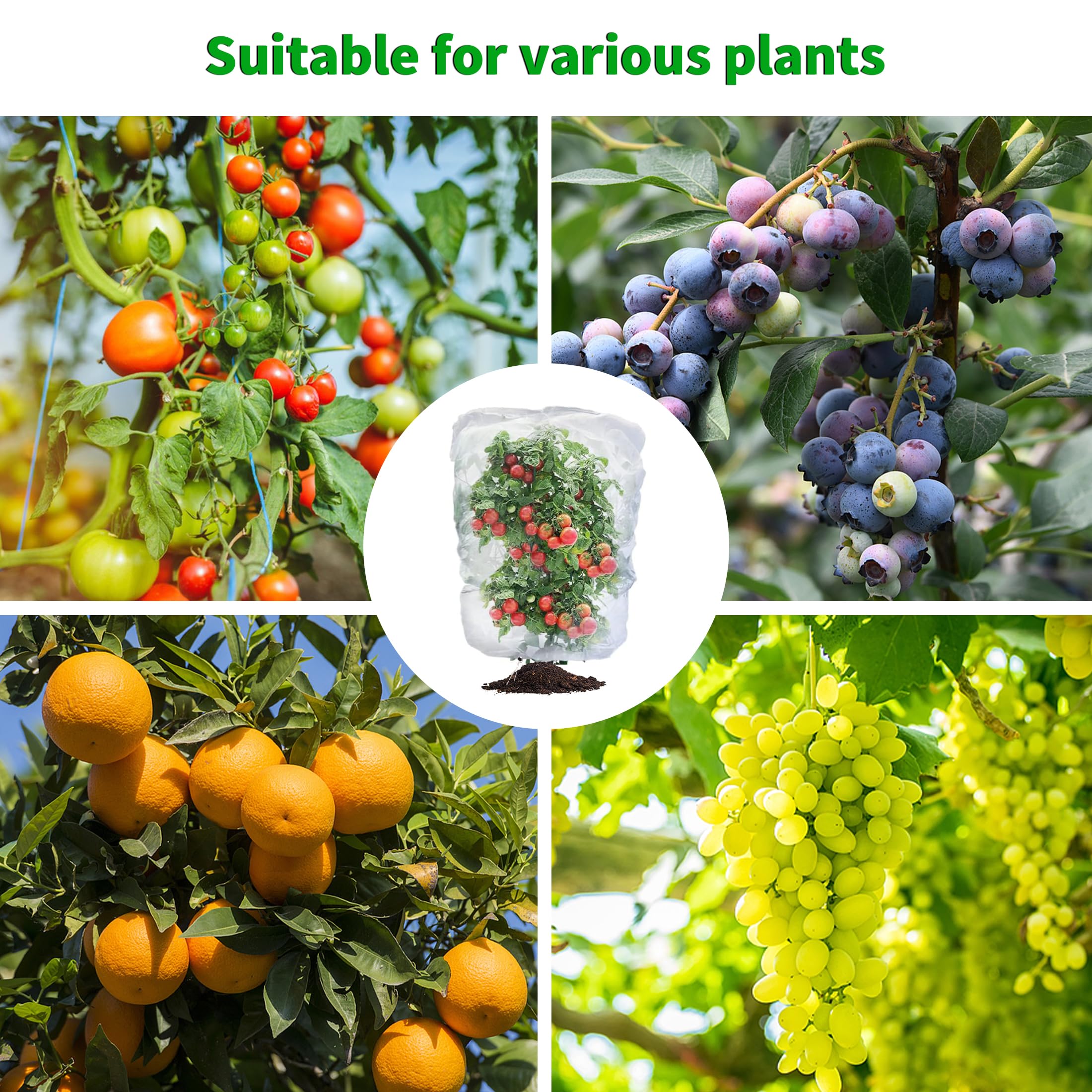 afzdby Gartennetz mit Kordelzug, Pflanzenschutz, Schutz vor Vögeln, Insekten, Zikaden und Insekten, Schädlingsbarriere, Tasche für Heidelbeersträucher, Zitrusfrüchte, Tomaten, Gemüse, Obstbäume und