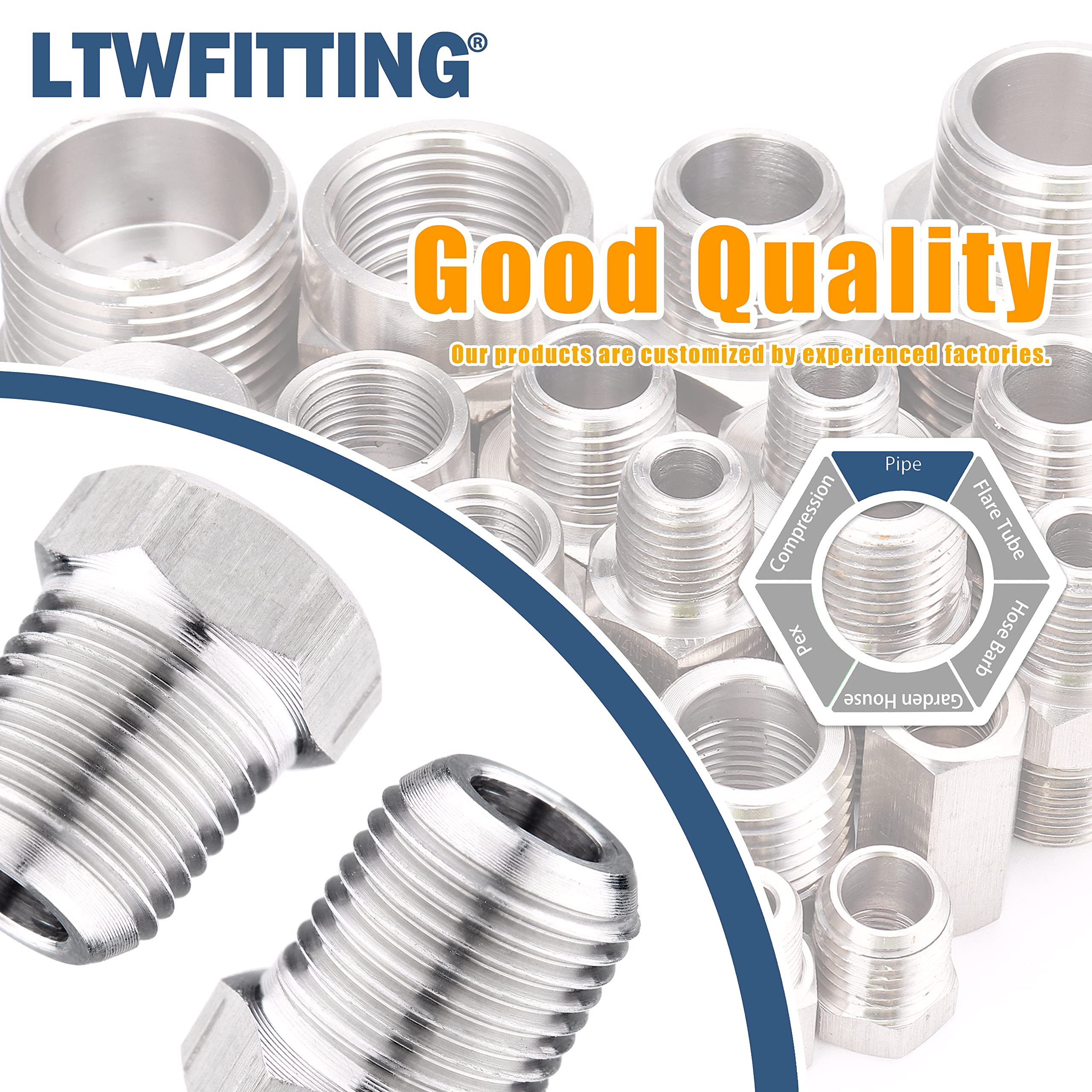 LTWFITTING Stainless Steel 316 Pipe Hex Head Plug Fittings 1/8-Inch Male BSPT Air Fuel Water Boat (Pack of 10) - Image 2