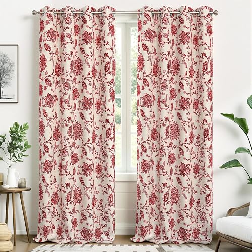 DriftAway Linen Floral Paisley Red Blackout Curtains for Living Room