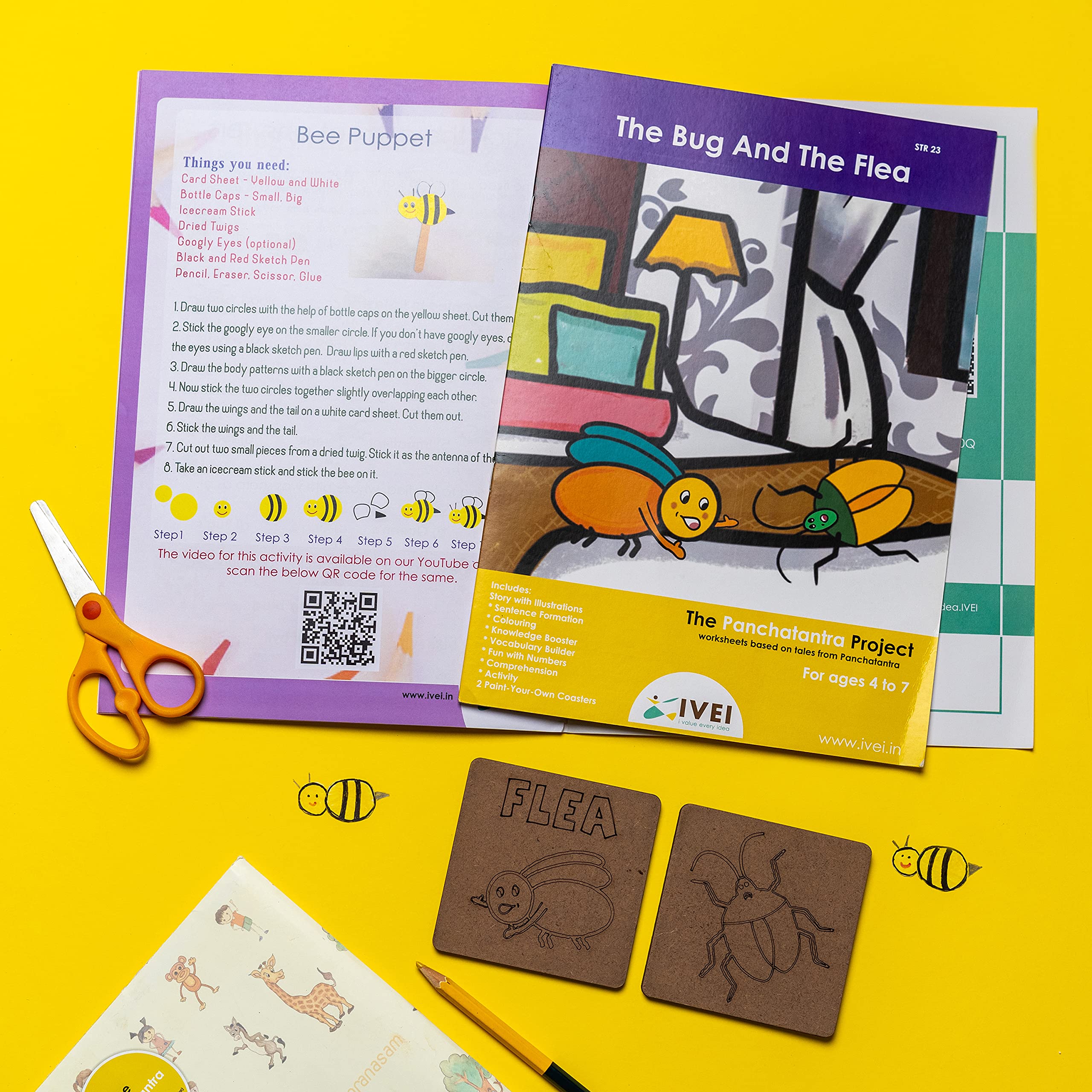 IVEI Panchatantra Story Kids Learning Book - Workbook and 2 DIY Coasters - Colouring Activity Worksheets - Creative Fun Activity and Education for Kids - The Bug and The Flea (Age 4 to 7 Years) - Image 3 thumbnail