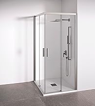 Corner Shower Enclosure 2 Sliding + 2 Fixed – Without Bottom Profile – Transparent Tempered Glass 6 mm Anti-Limescale – Silver Gloss – Adjustable Width 117-119 x 67-69 cm – Height 195 cm